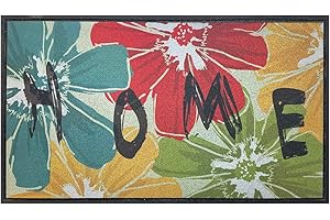 Acomoda Textil – Felpudo de Entrada 45x75 cm, Alfombra Rectangular de Goma Antideslizante y Resistente. Alfombrilla Acolchada de Fácil Limpieza Ideal para Interior y Exterior. (Flores)