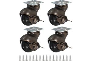 PATIKIL 1.5 Inch Ball Caster Wheels with Brake, 4 Pack 360° Rotating Swivel Top Plate Wheels 298 lbs Total Capacity Locking Caster with M4 Screws for Furniture Table Cabinet Bronze