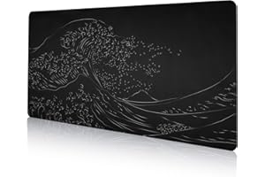 DAWNTREES Large Desk Pad,80x30 cm Japanese Sea Wave Anime Black Gaming,Extended Kanagawa Mat Desk Pad,3mm Thick Long Non-Slip Rubber Base Mice Pad