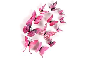 HDKAJL 72 Pcs Butterfly Wall Sticker, Butterflies Decorative, 3D with Magnetic Butterfly Wall Sticker, Detachable Butterfly Sticker Great with Magnets and Glue for Home Classroom Wedding Party Decor (Pink)