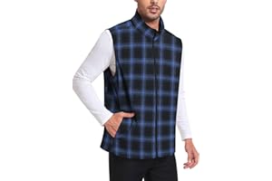 Bestbee Men's Casual Business Vests, Zip Up Plaid Waistcoat Slim Fit Suit Vest with Pockets Sleeveless Jacket for Winter