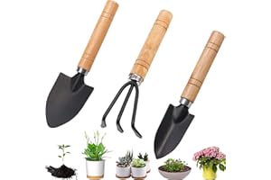 Mainiusi Kinder Gartengeräte 3 Stück, Klein Gartenwerkzeug Set Klein Gartenwerkzeug Kinder, Gartenhacke Klein Gartenschaufel, Mini Handrechen Garten Werkzeug für Pflanzen, Umpflanzen, Erde Auflockern
