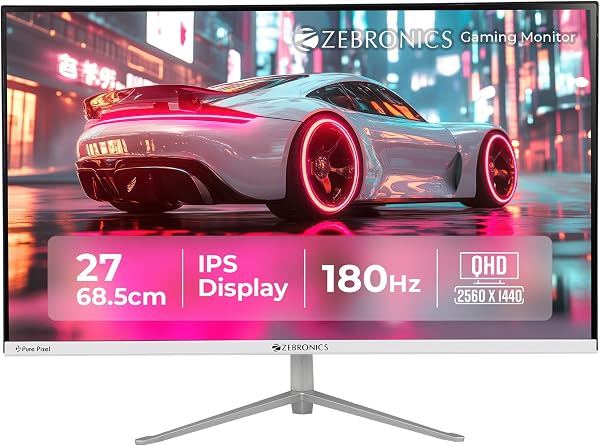 Zebronics 27 Inch QHD Gaming Monitor, 180Hz Refresh Rate, 1ms MPRT, IPS Display, 300 Nits, HDR10, 1.07B Colors, 2 x HDMI, 2 x DP, Bezel-Less Design, Built-in Sp
