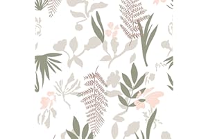 JOLIHOME Papier Peint Autocollant Floral Vintage Fleurs et Herbe Papier de Contact Peler et Coller Rouleaux D'autocollants Muraux Amovibles Rose Vert et Marron pour Armoire 44.5x500cm