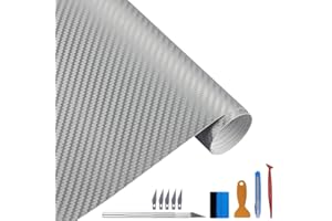 NewL Lámina de vinilo 3D de fibra de carbono, con liberación de aire, sin burbujas, incluye herramientas de montaje (plateado, 30cm x 300cm)