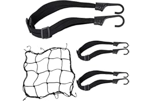 KYSUN 4 Pcs Elastic Bungee Straps with Hooks, Bike Cargo Net, Black, 60cm to 110cm, Compatible with Bicycle, Motorcycle, Electric Vehicle