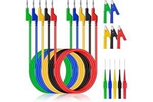 QIMEI-SHOP Cables de Prueba de Multímetro con Conector Banana 4mm Pinzas Cocodrilo Sondas de Prueba Cable de Polimetro 1m para Multimetro Digital 5 Colores 15 Piezas