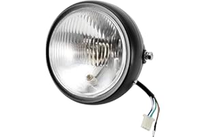 Yctze Universal Retro Faro Delantero Para Motocicleta - Negro Con Lente Blanco - Compatible Con GN125 - Homologado Para Moto Custom
