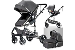 MAGIC ZC 3 in 1 Sistemi Modulari Carrozzine Sistema da Viaggio per Bambini Passeggini Compatti Reclinabile Passeggino Standard Pieghevole Portatile Passeggino Neonato 0-36 Mesi (739 Grey)