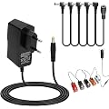 Alimentation 9V 1,5A pour Pédale Guitare avec Câble Daisy Chain 5 Voies – Adaptateur Secteur 100-240V Jack DC 2,1mm Centre Négatif, Compatible Boss Zoom Behringer DigiTech Effets Guitare Électrique