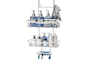 ZUIMENG Porta Shampoo Doccia da Appendere, Mensola Doccia Senza Foratura in Acciaio Inossidabil, Grande Capacità Portaoggetti Doccia con Ganci e Porta Sapone per Doccia (Plata)