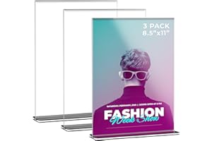 Tomorotec 3 Pack A4 Display Stand, Menu Holder and Acrylic Sign Holder with Black T-Shape Base, Slant Ad Display for Trade Shows and Exhibitions (Portrait)