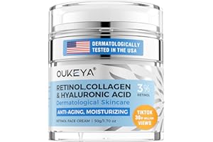 OUKEYA 3% Retinol Creme + 5% Niacinamid & Hyaluron (50ml) - Anti-Aging & Akne-Bekämpfende Gesichtspflege mit Tretinoin gegen Falten, Pickel und Pigmentflecken, feuchtigkeitsspendend & hautstraffend