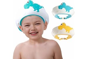MOSIERRY Duschhaube Kinder 2 Stück Haarwaschhilfe Kinder Duschhaube Baby Haare Waschen Kinderschutz Dinosaurier Blau Gelb