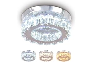 CXGLEAMING Moderner Kronleuchter Kristall Deckenleuchte LED Deckenlampe Unterputz Klein Pendelleuchte Rund Hängelampe für Wohnzimmer Schlafzimmer Flur（3-Farbe Veränderbar）
