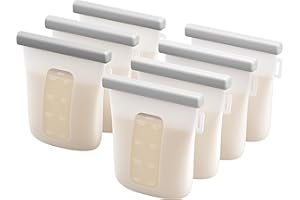 Nuliie 7 Pcs Silicone Breastmilk Storage Bags Reusable, Double Leak-Proof Breastmilk Freezer Bags, BPA Free 8oz/240ml Self-Standing Milk Bags for Breastfeeding