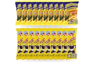 NEVALU Pack Jojitos + Monchitos - 10 Bolsas Gusanitos Aperitivo de Maíz 7gr + 10 Bolsas Arroz Inflado Horneado Sabor Jamón 10gr.