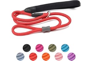 HEYDOGGY Strong Slip Lead Dog Leash, Heavy Duty Nylon Dog Training Leash, Durable Grey Dog Rope Lead No Pull Walking Leash with Rubber Stopper & Padded Handle for Small Medium Large Puppy Dogs 1.8m Red
