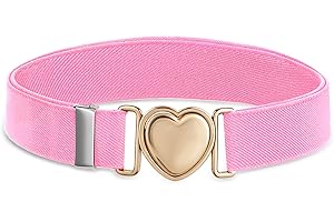 Lnngub Elastic Belt for Girls, Children's Fashion Belt, Adjustable Polyester Belt with Zinc Alloy Heart Buckle for Jeans, Dresses, Sweaters (Suitable for Waist Size: 50 cm - 70 cm)