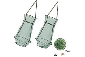 WUZDY 2 Stück Nylon Gefaltet Fischernetz, Faltbare setzkescher, Faltbare Fischreuse Nylon, Fishing Köderfischreuse, Faltbare Köderfischreuse,Fischernetz für Fangen Aller Fischarten, Krabben, Krebse (Grün)