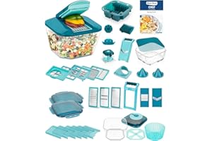 Nicer Dicer Chef Professional Deluxe Manual Vegetable Slicer, 39 Pieces, Vegetable Slicer with 5.2 L Container and 2.8 L Glass Bowl Lid, Spiral Cutter, Chip Cutter, Kitchen Aid with Easy Cleaning
