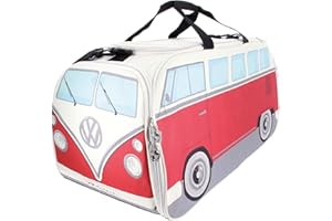 BRISA VW Collection - Volkswagen Retro sportowa torba fitness na ramię, torba sportowa w kształcie kampera T1 (duży/klasyczny autobus/czerwony i beżowy)