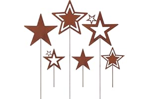 Otuuz 6er Set Weihnachten Sterne Rost Gartenstecker 3 Große 60 cm Hoch 3 Kleine 18 cm Hoch Advent Rostige Gartendeko Outdoor Metall Roststecker für Terrasse Blumentopf Grabschmuck Wetterfest