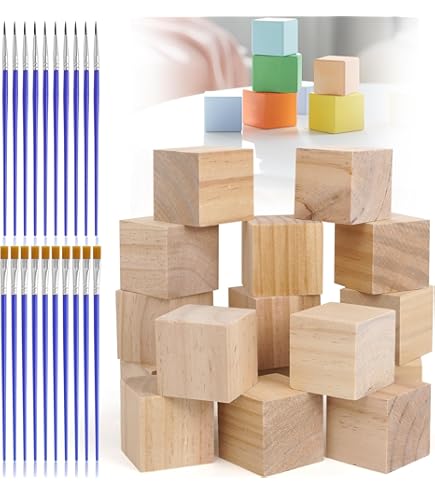 CHUENKUK 30 stuks houten kubussen 5 x 5 x 5 cm, kleine houten dobbelstenen, blanco houten blok om te knutselen, doe-het-zelf