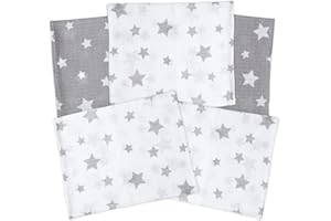 ByBoom - Mullwindeln - Stoffwindeln - Spucktücher - Bunt - 70x80 cm - 5er Pack, 100% Baumwolle; MADE IN EU, Farbe:Grau - Sterne