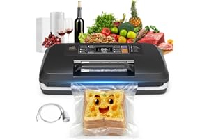 OIDOZAC 95KPa Powerful Vacuum Sealer Machine, 12-in-1 High-Speed Food Sealer, Dry&Moist Modes Smart Suction Vacuum Machine, Built-in Cutter, Easy-Lock Handle, Double Heat Seal, 1 Roll&10 Bags
