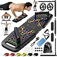 Push Up Board,Home Gym,Portable Exercise Equipment,Pilates Bar & 20 Fitness Accessories with Resistance Bands & Ab Roller Wheel,Full Body Workout at Home