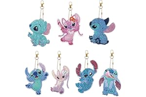 FCXQG 7 Pcs Diamond Art Painting Schlüsselanhänger Set Diamond Painting Schlüsselanhänge Stitch Schlüsselanhänger Stitch Diy 5D Diamond Art Painting Keychain Mit Schlüsselanhänger Und Toolkits