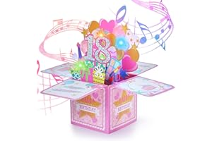 joyoldelf Biglietto Auguri Compleanno 18 Anni - Donna Biglietti Auguri Compleanno 3D Musicale e Luce, Divertente Pop Up Biglietti Auguri Regalo Donna Compleanno Per Ragazza Amico Madre Moglie