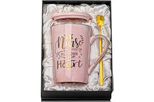 ALBISS Best Nurse Gifts for Women, Nurse is a Work of Heart - 14oz Gold Printed Pink Marbled Ceramic Coffee Mug, Thank You Gift Present for Nursing School Student Graduation Nurses Day, Nice Gift Box