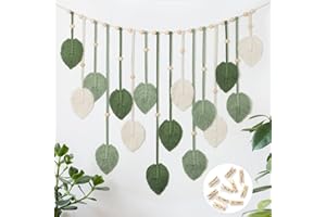 Betylifoy Macrame Appeso a Parete Macrame Foglie Arazzo Grande con Perline di Legno Boho Decorazione Macrame Decorazione per Camera da Letto Estetica Appartamento Decorazione della Parete (Verde)