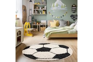 ‎HOMEBYHOME HomebyHome Runder Kinderteppich Hochflor Langflor Shaggy Fusball Design Kinderzimmer Babyzimmer Spielzimmer 30 mm Florhöhe Flauschig Weich Rund, Farbe:Schwarz, Grösse:100 cm Rund