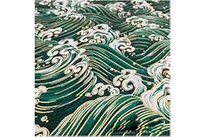 BrightGlow 200x150 cm Japanischer Stil Baumwollstoff Meterware Bunt Gedruckt Nähstoffe mit Blume Fächer Fliegender-Kran Tücher Baumwolltuch Kleiderstoff Quiltstoffe Grün-Wellen