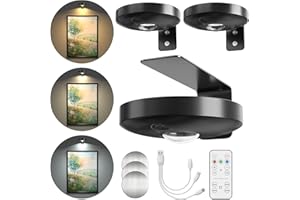 BRIGHTWISH Lot de 3 lampe pour tableau sans fil avec télécommande, éclairage LED - Lampe murale Rechargeable - 3 Couleurs et Fonction de Minuterie - Intensité variable Spot pour Photo Cuisine Armoire, Noir