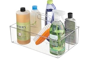 mDesign Large Kitchen Storage Caddy – Cleaning Supplies Storage Unit with 2 Compartments – Cleaning Caddy with Handle – Clear