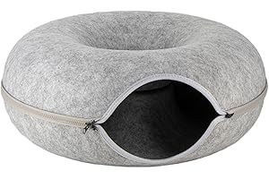 KVOTA Katzentunnel Katzenhöhle Katzen Donut, Maße 50x50x20cm, Farbe: Grau,aus Filz gefertigt, runde Form, modernes Design, Katzen Höhle, zum Spielen zum Schlafen zum Kratzen
