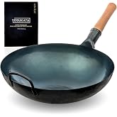 YOSUKATA 36 cm Wok Pan in Carbon Steel - Round Bottom | Traditional Chinese Pre-Seasoned Frying Wok - No Chemical Coating - S