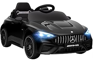 AIYAPLAY Kinder Elektroauto 12V Mercedes-AMG Kinderauto mit 2,4 GHz Fernbedienung, 2 Motoren, Kinderfahrzeug mit Musik, MP3, Sanftem Start/Stopp, Hupe, Federung, LED, Hilfsräder für 3-6 Jahre, Schwarz