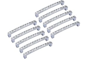 Kyrio Pack de 10 tiradores cuadrados modernos de Europa decorados con cristales de estrás transparentes para armarios de puertas de muebles, centros de agujeros de 128 mm, longitud total de 148 mm