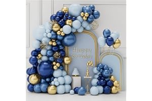 NETNOLOGY Kit Arco Palloncini Navy Blu Oro, 105pcs Ghirlanda Palloncini Compleanno Blu Navy con Palloncini Coriandoli Oro, Decorazioni Compleanno Azzurri Oro per Baby Shower Laurea Comunione Battesimo Bambino