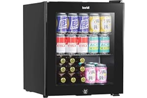 Dellonda Baridi 50L Drinks Fridge/Beer & Wine Mini-fridge Cooler Table Top Fridge with LED Light & Reversible Glass Door | Bedroom Mini Bar with Lock & Key, Black - DH12
