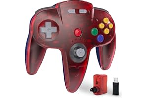 miadore 2.4GHz Wireless N64 Switch Online Controller,USB & N64 Receiver,PC gaming controller Compatible with N64 Console, Windows PC,MAC,Raspberry PI,Switch 1 2,Switch OLED/Lite(Clear Red)