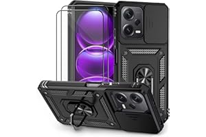 Dechyi Funda para Xiaomi Redmi Note 12 Pro 5G/Poco X5 Pro 5G Carcasa Cubierta de Cámara Deslizante Vidrio Templado con Soporte de Anillo-Negro