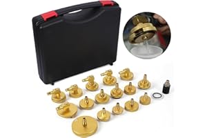 MRCARTOOL 17PCS Adaptateur Purge Liquide de Frein De Voiture avec 16PCS Adaptateur de Purge de Frein et 1PC Adaptateur de Raccord Rapide, Adaptateurs pour Purge Liquide Frein ou Recharge (Doré)