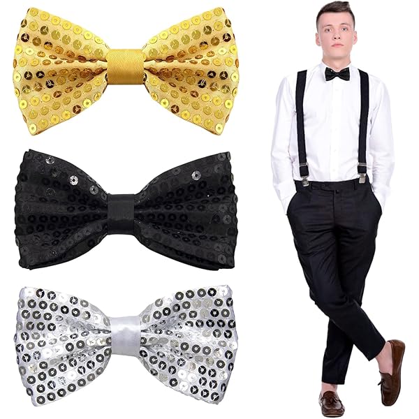Papillon Con Paillettes 2 Pezzi - Bow Tie Glitter Preannodato Per Feste, Addio Al Nubilato E Costumi