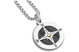 SAGA GIOIELLI Collana Uomo Rosa Dei Venti Acciaio Punto Dorato Festa Del Papà Cofezione Regalo